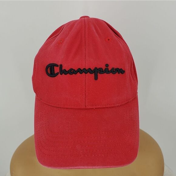 Champion Spellout Pre Owned Adjustable Red Baseball Trucker Hat OSFM - Picture 1 of 9